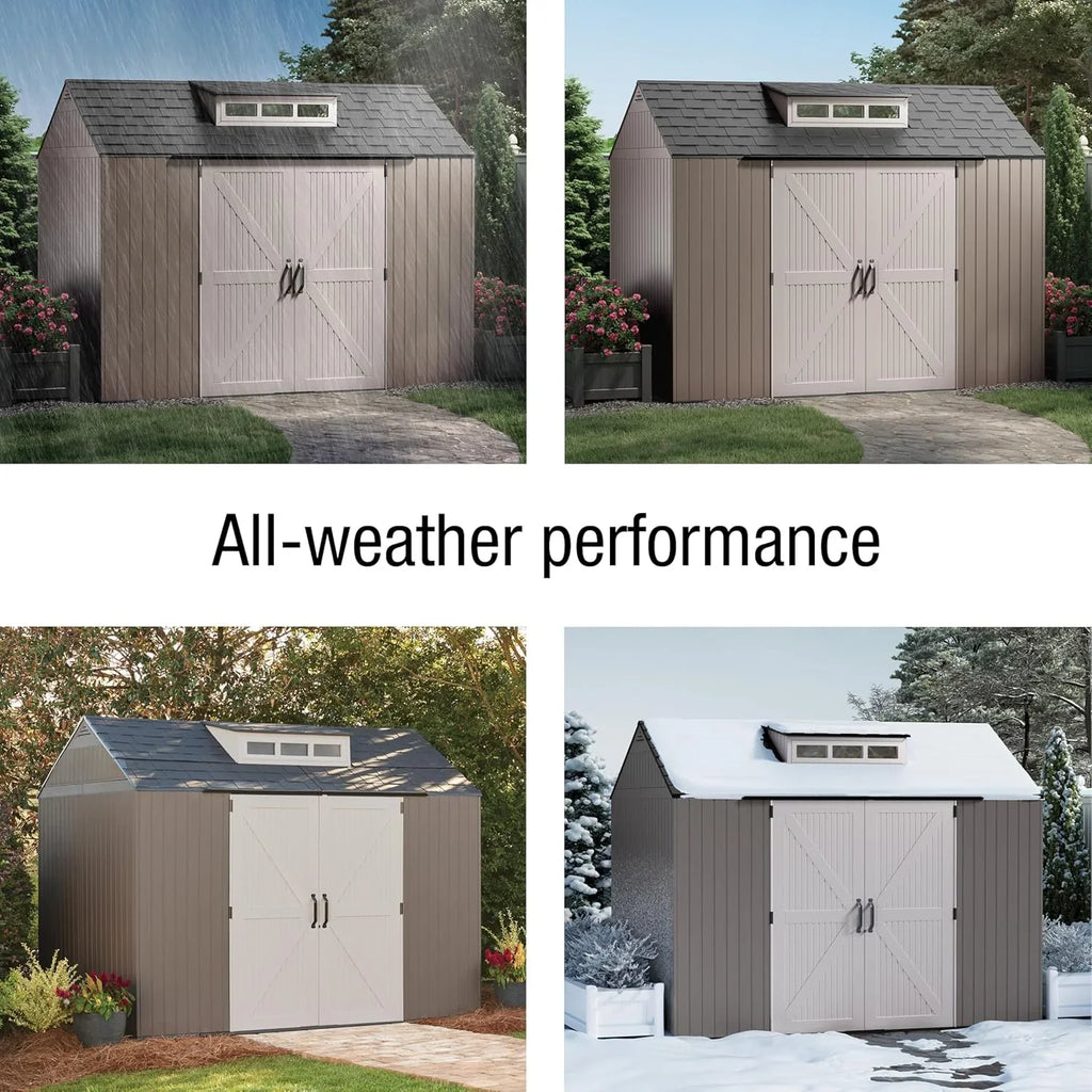 Rubbermaid Resin Outdoor Storage Shed With Floor, 7 x 7 Ft, Gray