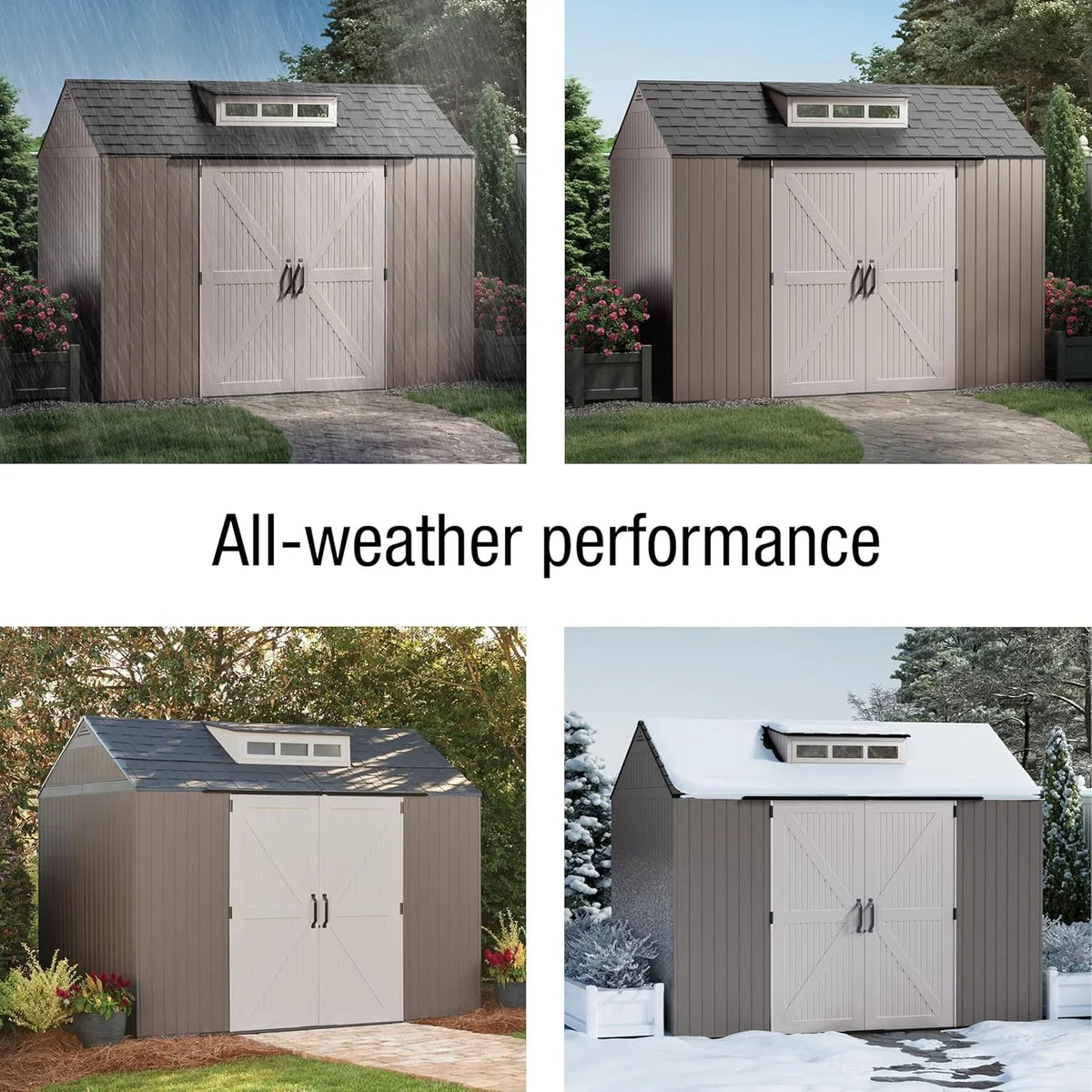 Rubbermaid Resin Outdoor Storage Shed With Floor, 7 x 7 Ft, Gray