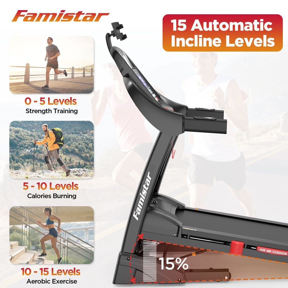Famistar Folding Treadmill With 15 Levels Auto Incline, 300LB Capacity And 10MPH Speed
