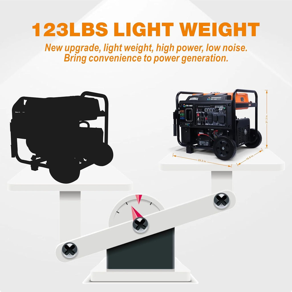 GENMAX Tri-Fuel Open Frame Inverter Generator, 10500 Peak Watt, 50A, ATS - GM10500XiT