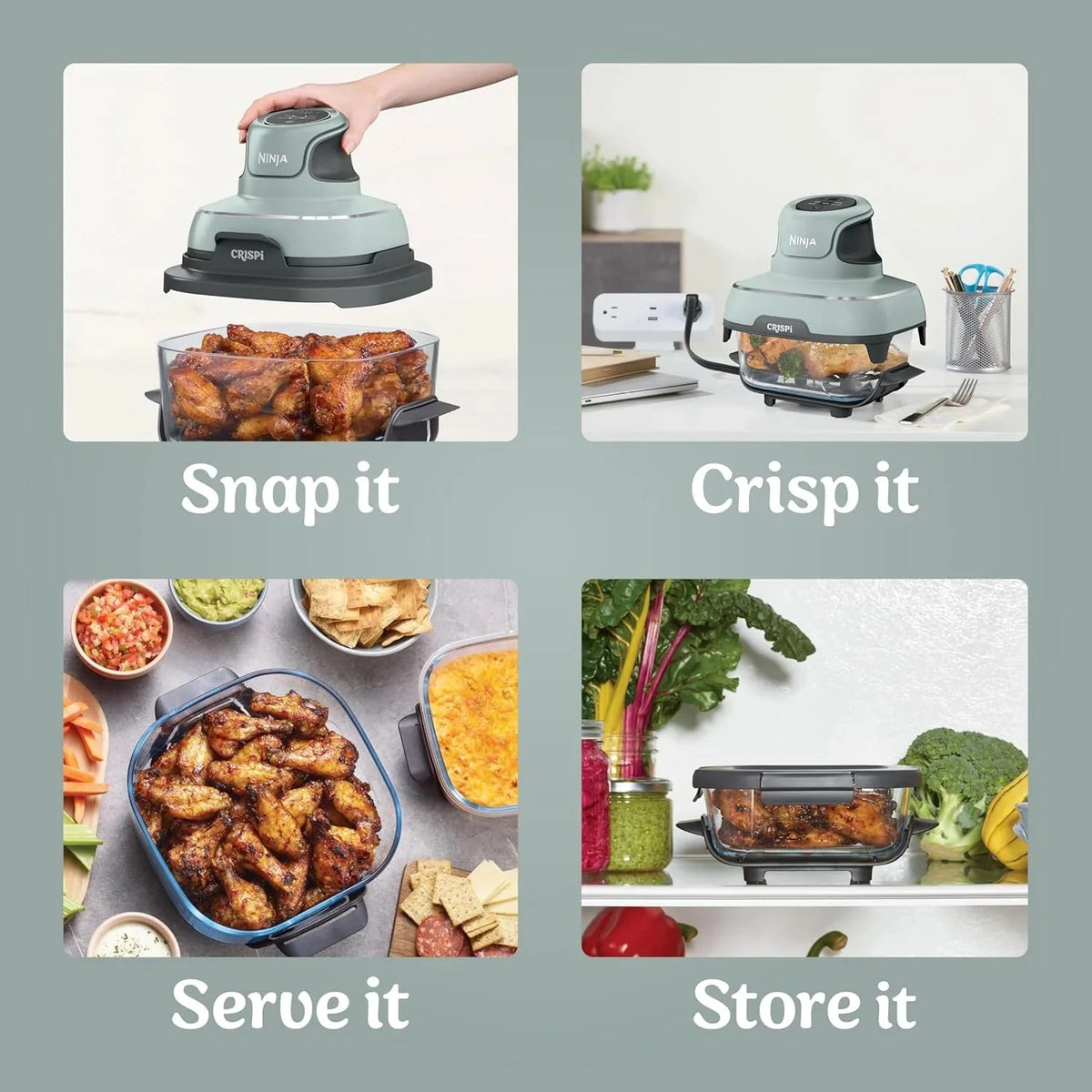 Ninja Crispi 4-in-1 Portable Glass Air Fryer Cooking System, 1500W, 4 QT And 6-Cup Containers