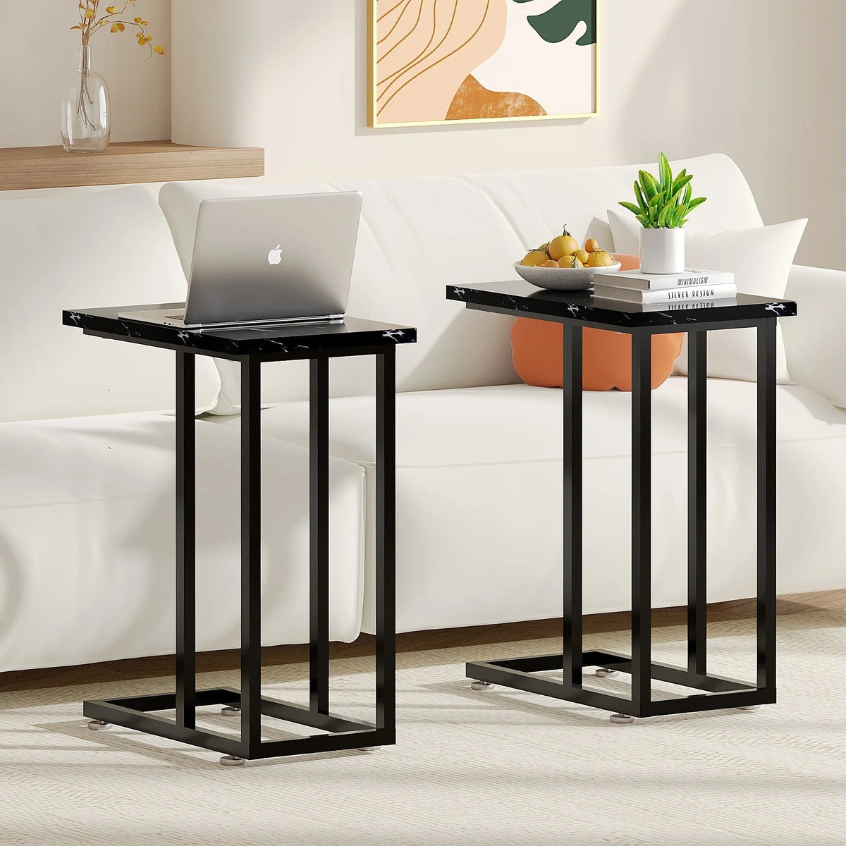 C-Shaped Sofa Side Tables, Set of 2, 11" D x 19" W x 24" H