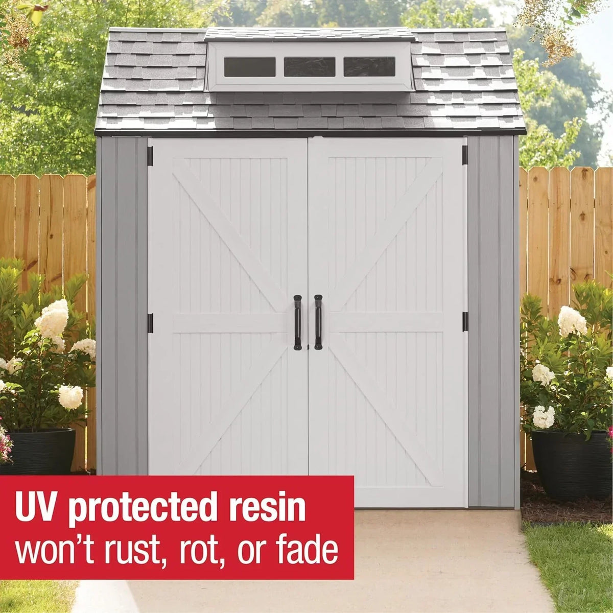 Rubbermaid Resin Outdoor Storage Shed With Floor, 7x7 ft, Gray
