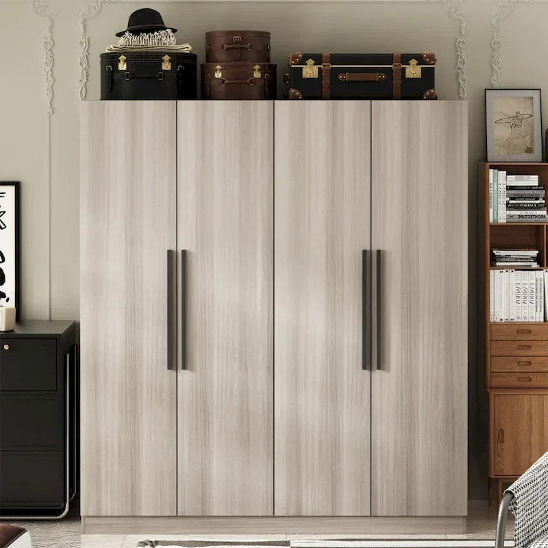 FUFU&GAGA Freestanding Solid Wood Wardrobe Closet With Storage Shelves