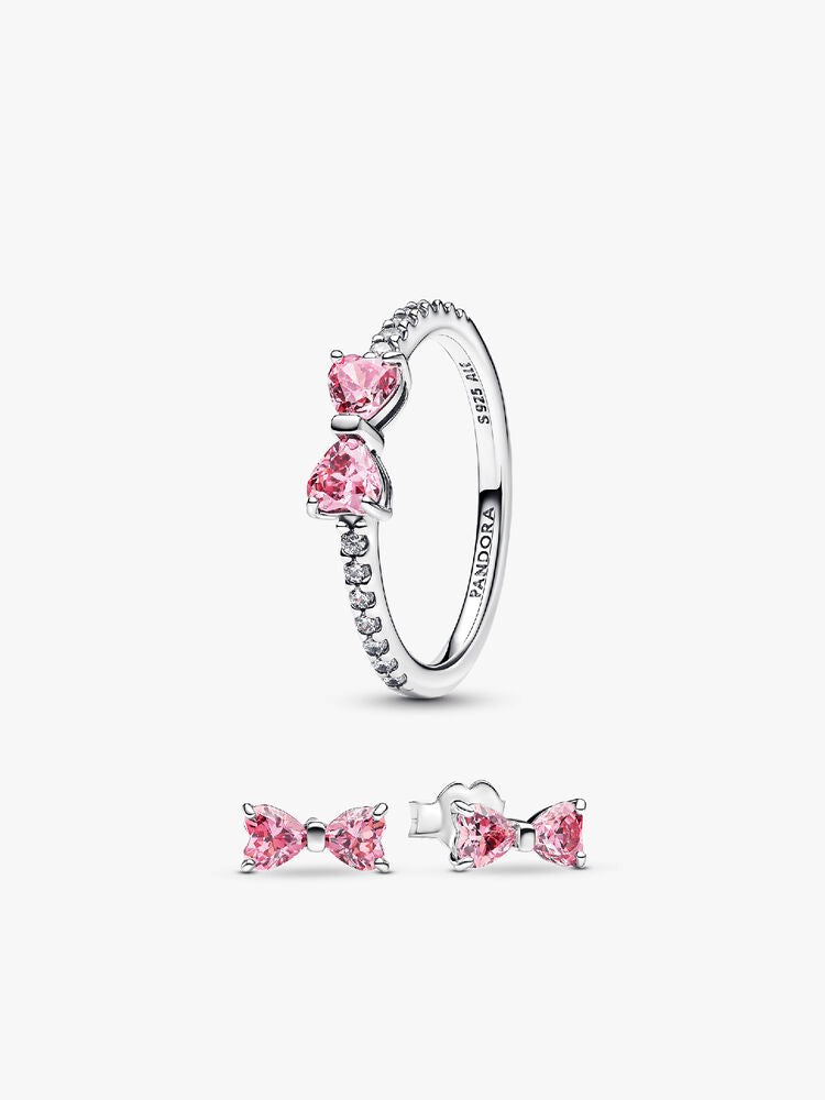 Sparkling Pink Bow Ring Set