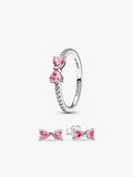 Sparkling Pink Bow Ring Set