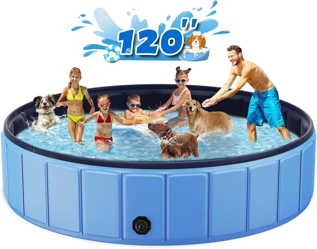 Totiro Foldable Dog Swimming Pool, 120in x 20in, PVC, Blue
