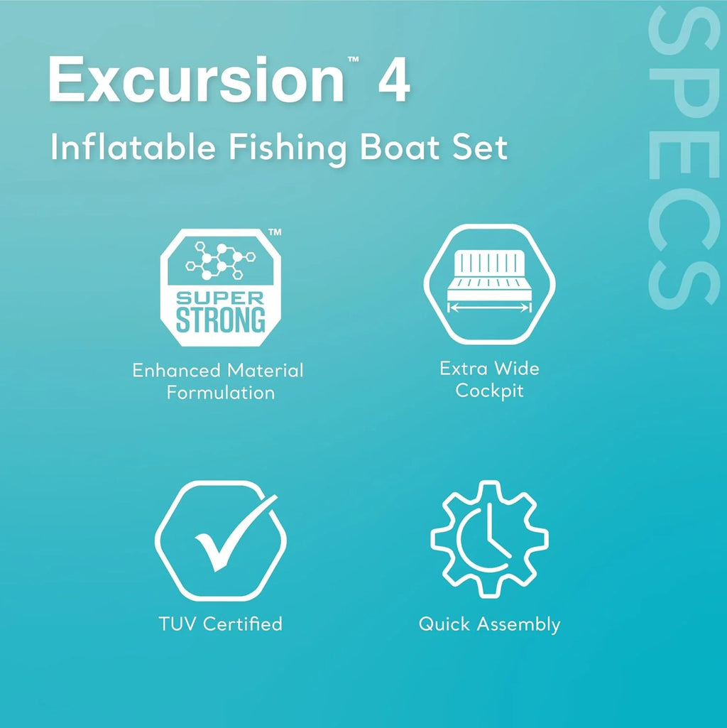 Intex Excursion 5 Inflatable Boat, 5 Person, 12ft x 5ft 6in x 1ft 5in, 54in Oars - Excursion 5