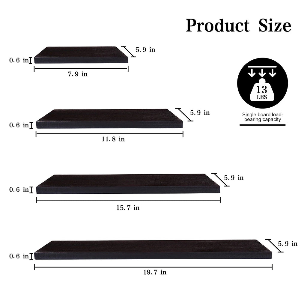 4-Piece Wood Floating Wall Shelves - White And Black