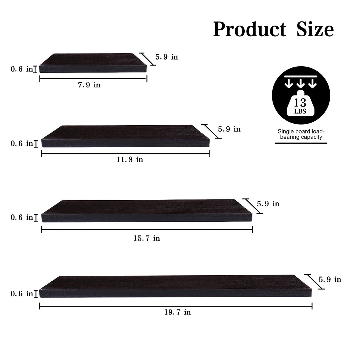 4-Piece Wood Floating Wall Shelves - White And Black