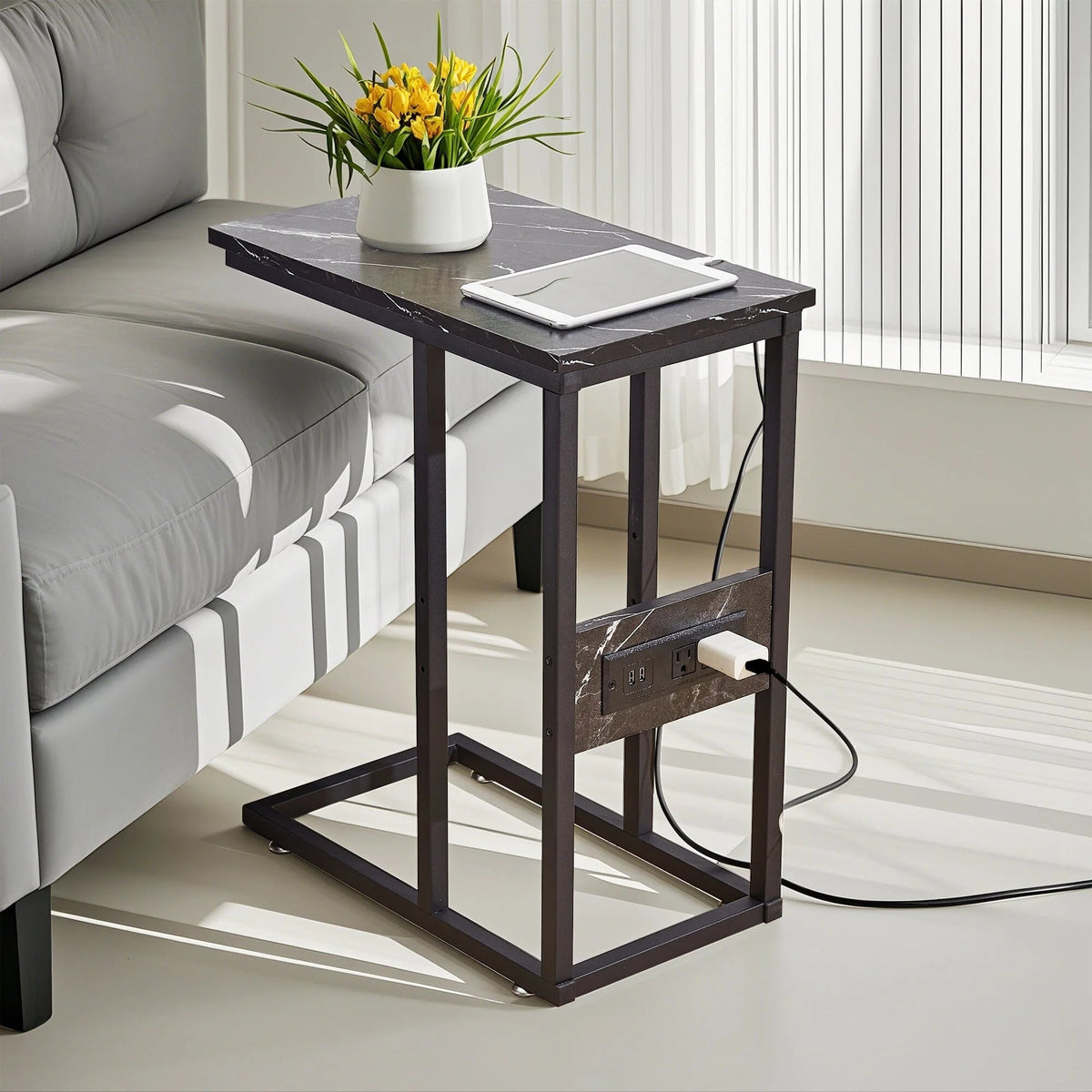 C-Shaped Sofa Side Tables, Set of 2, 11" D x 19" W x 24" H