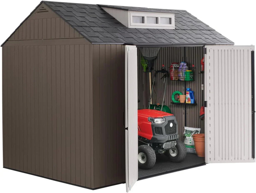 Rubbermaid Resin Outdoor Storage Shed With Floor, 7x7 ft, Gray