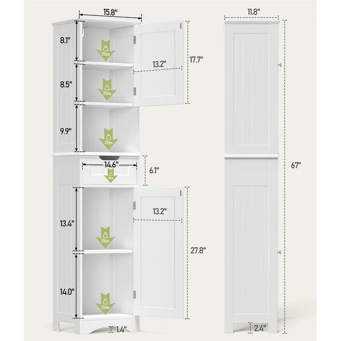 67 Inch Tall Narrow Bathroom Linen Storage Cabinet, 5-Tier Solid Wood Freestanding