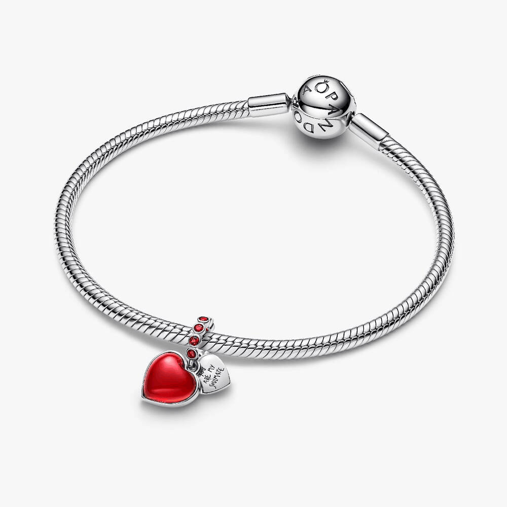 Red Murano Glass Heart Double Dangle Charm