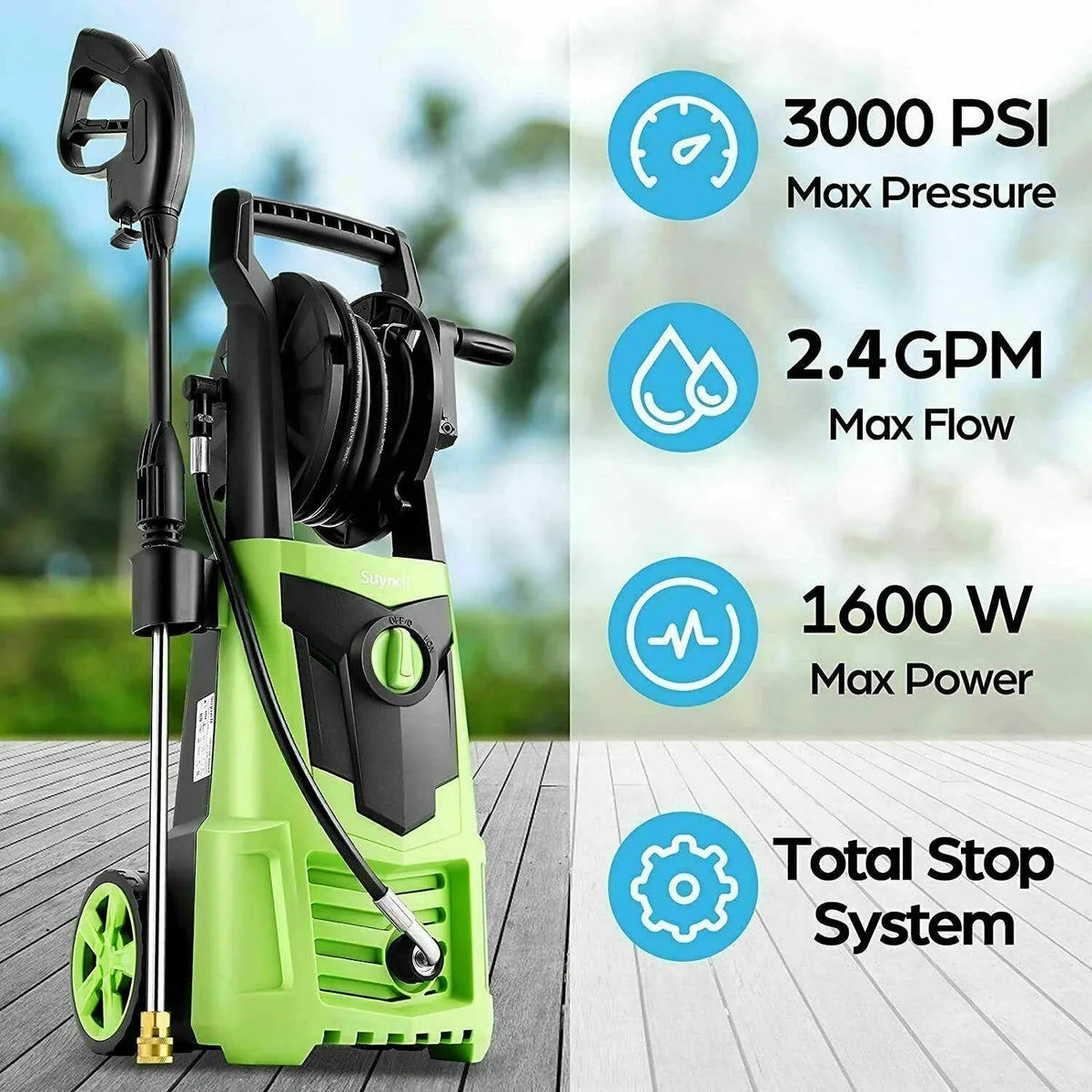 Suyncll Electric Cold Water Pressure Washer 3000 PSI 2.4 GPM Blue/Green