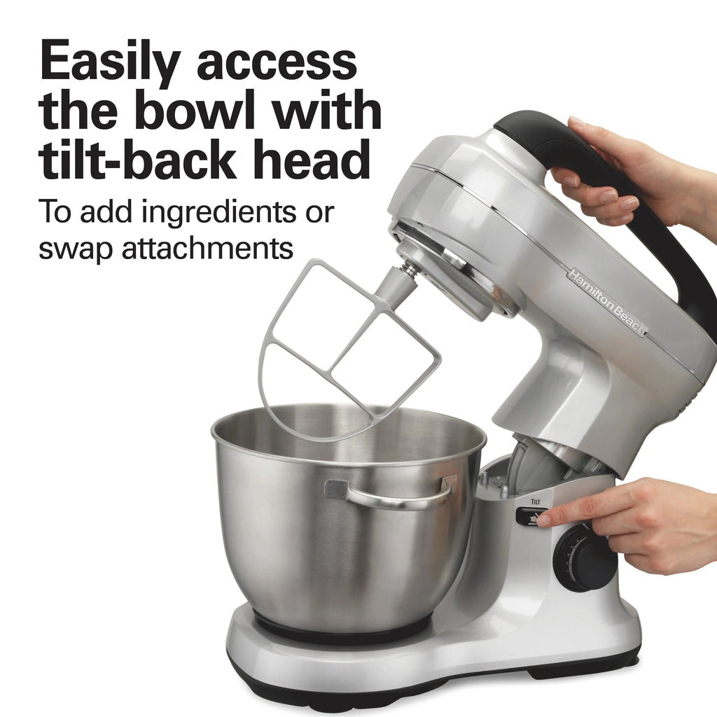 Hamilton Beach 4 Quart 7-Speed Tilt-Head Stand Mixer With Dough Hook, Whisk And Flat Beater - Black
