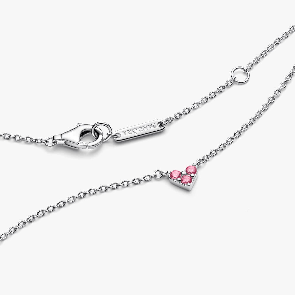 Triple Stone Pink Heart Collier Necklace