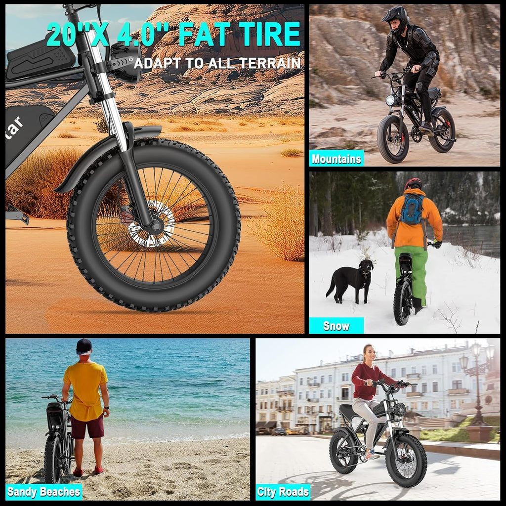 All-Terrain Fat Tire Electric Bike For Adults, 2000W 52V, 30-180 Mile Range - Q20