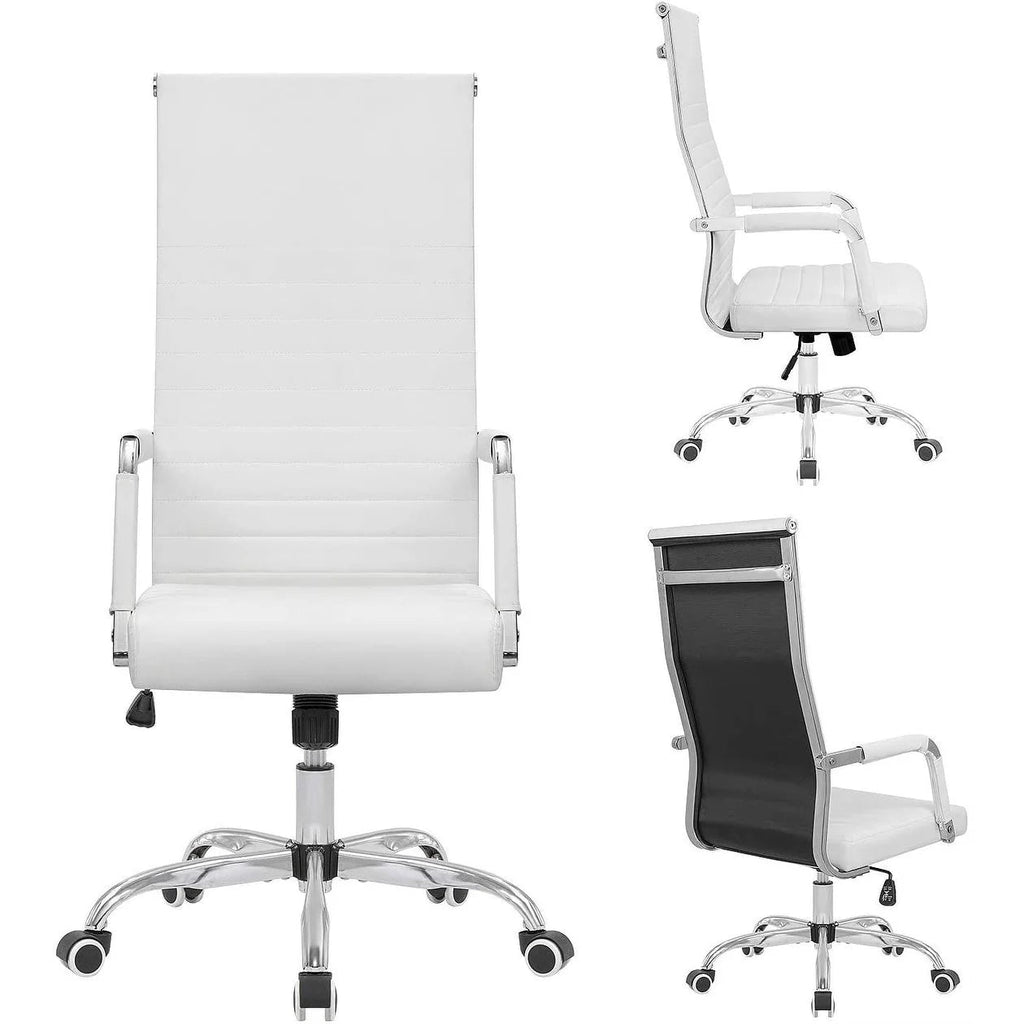 Ribbed High Back PU Leather Office Chair, 3.15-Inch Pad, 19.7 x 19.1 Inch Seat, 18.1 x 29.6 Inch Back, 16.7-19.9 Inch Height, 320 Lb