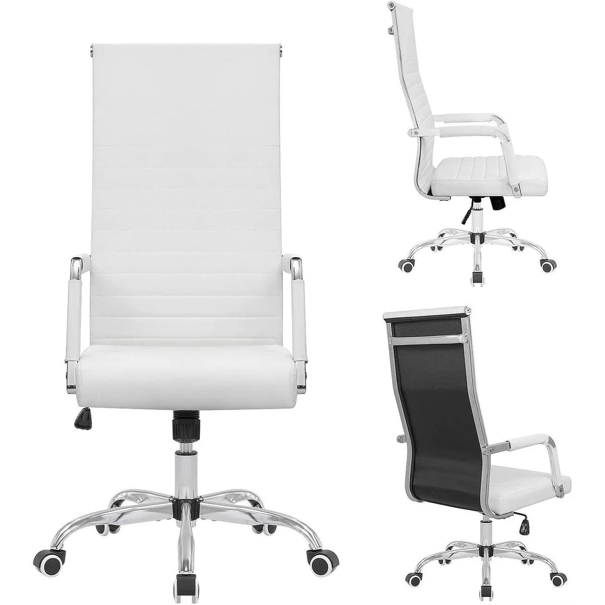 Ribbed High Back PU Leather Office Chair, 3.15-Inch Pad, 19.7 x 19.1 Inch Seat, 18.1 x 29.6 Inch Back, 16.7-19.9 Inch Height, 320 Lb