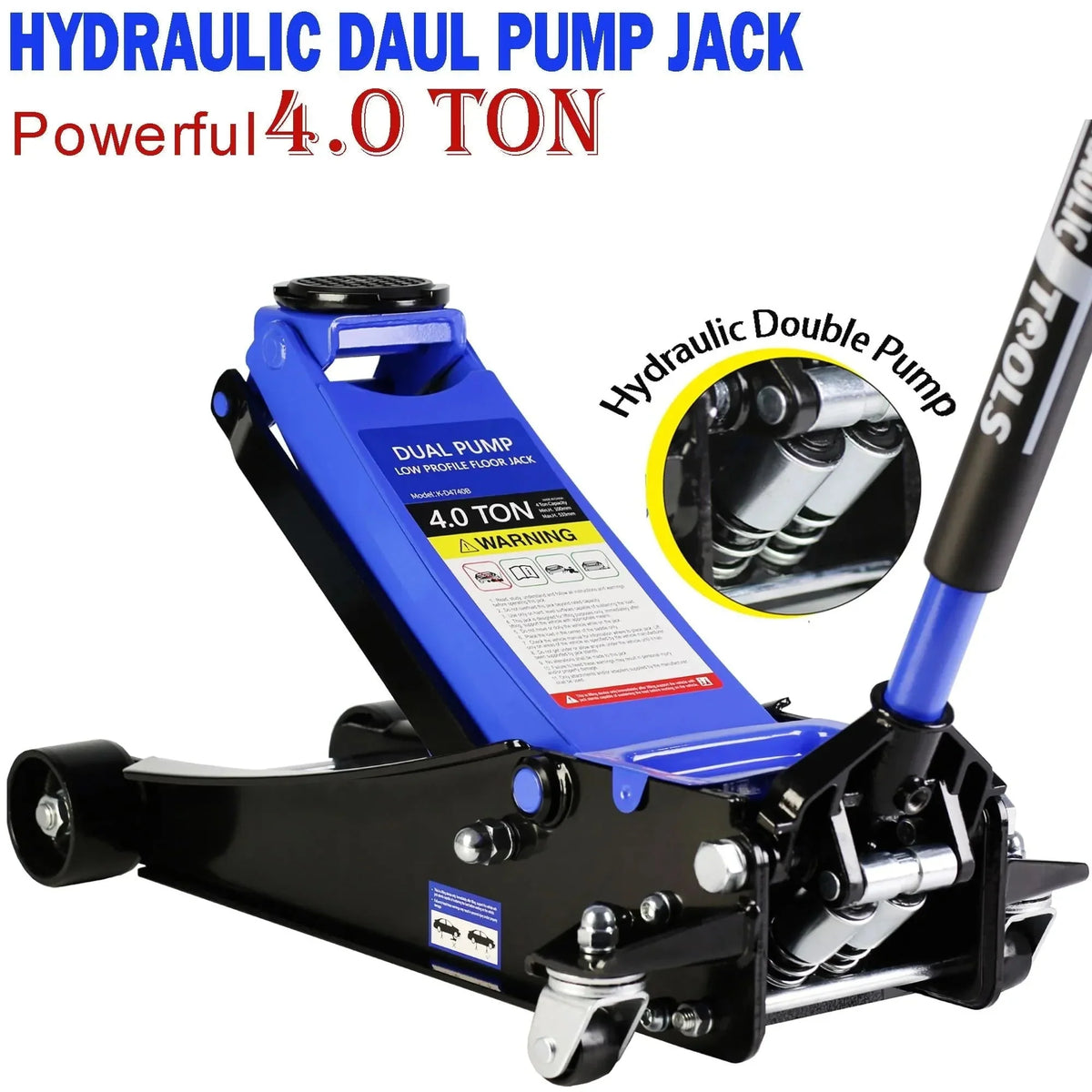 Seizeen 4-Ton Low Profile Floor Jack With Dual Pump Pistons, 4"-21" Lifting Range