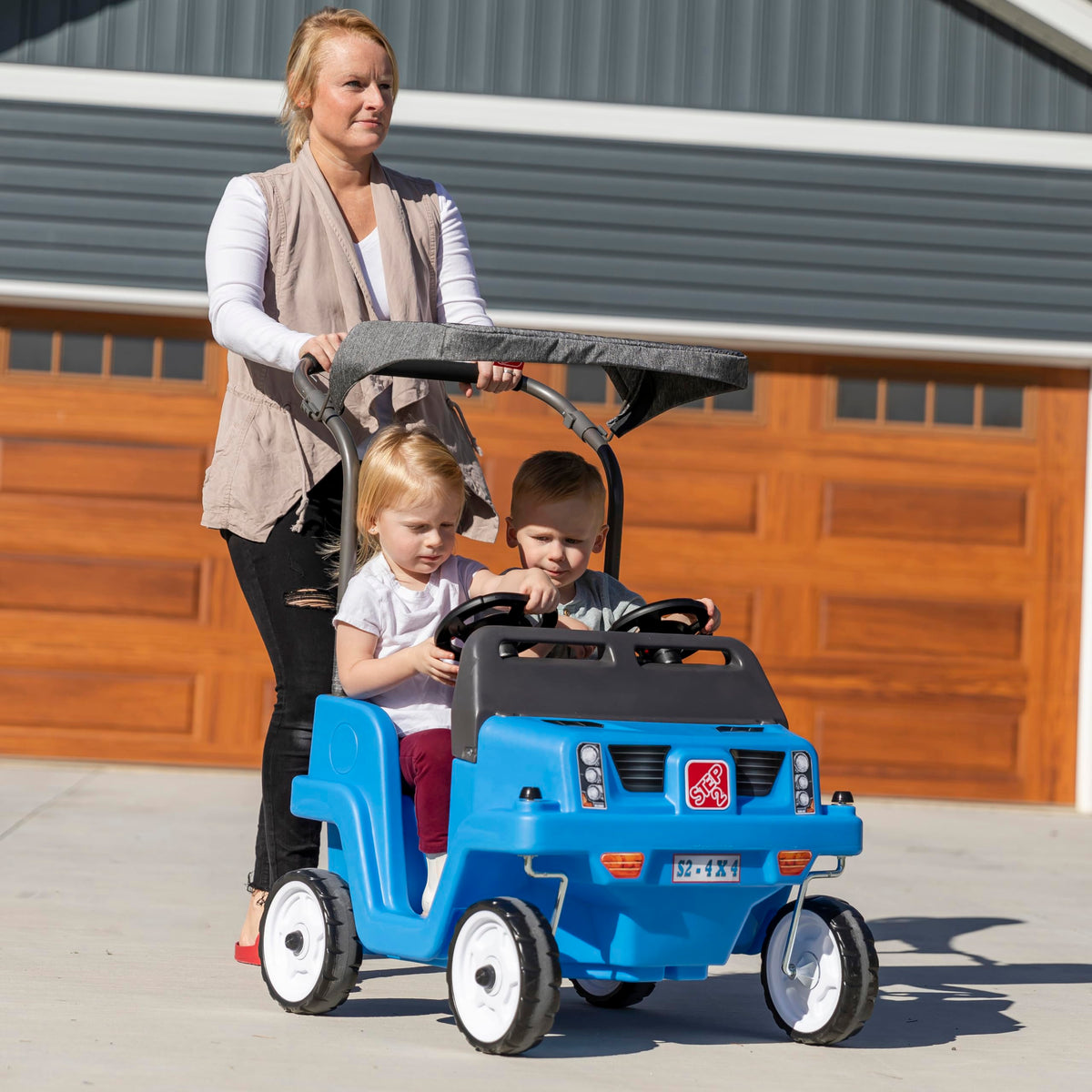 Kids 2-Seat Side-by-Side Push Ride-On SUV - Blue Or Gray
