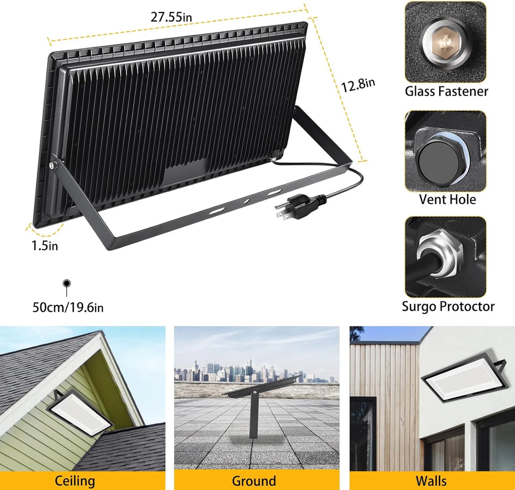 YANYCN 200W LED Flood Light 3 Pack, 22800lm 5000K Daylight White, IP66 Waterproof - 200W-TG-XPG-A