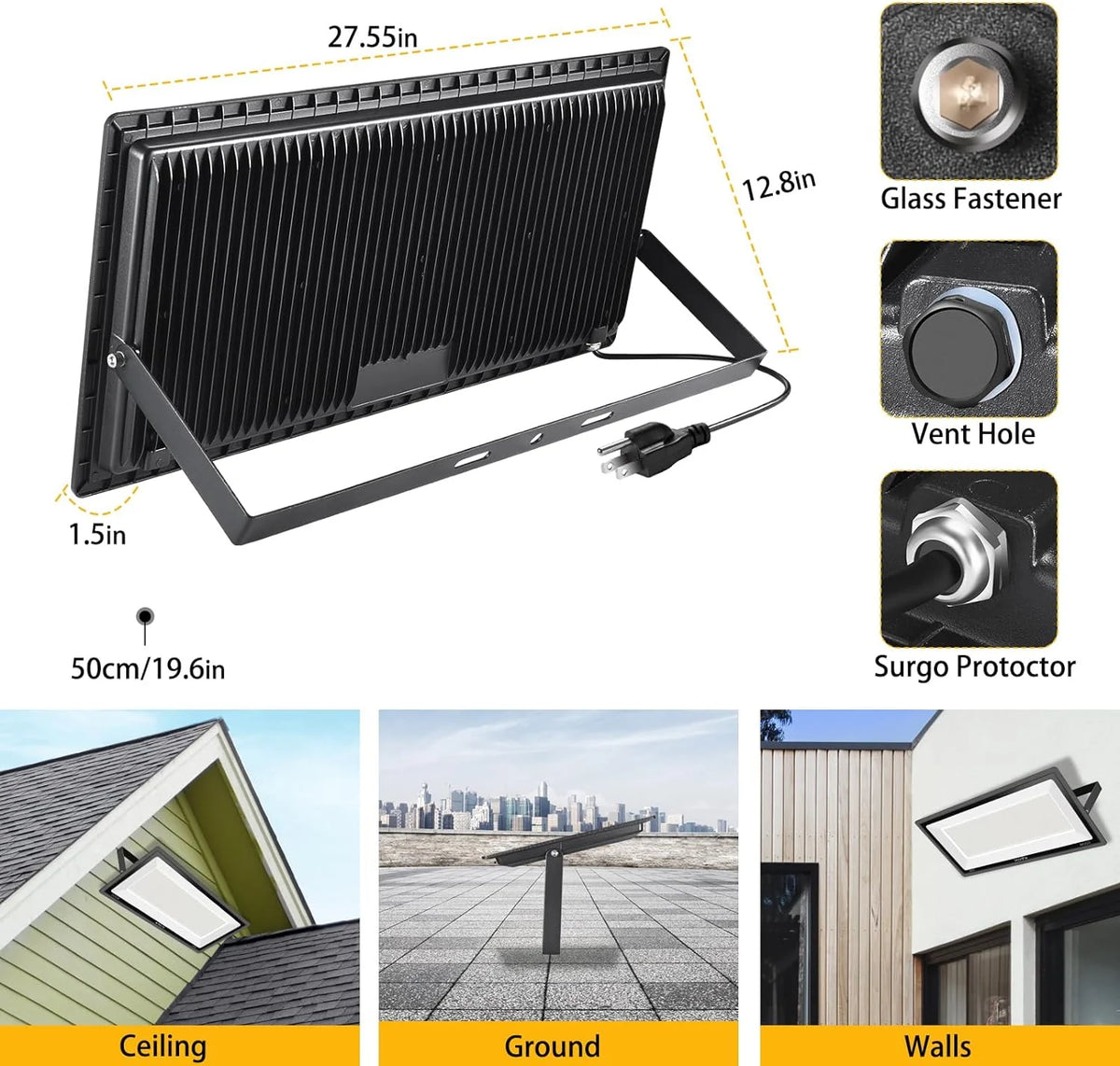YANYCN 200W LED Flood Light 3 Pack, 22800lm 5000K Daylight White, IP66 Waterproof - 200W-TG-XPG-A