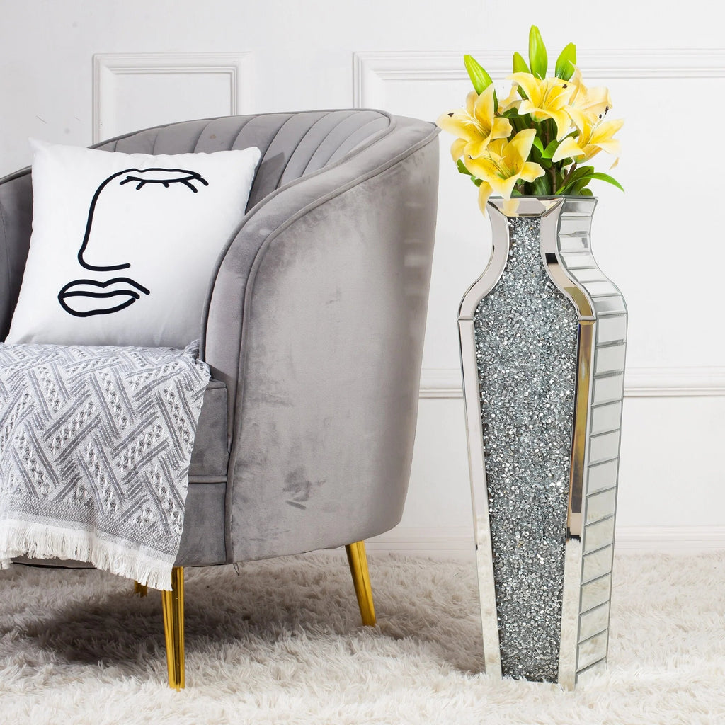 Crushed Diamond Floor Vase, Glass And MDF - 26.8 in, 36 in, 43 in