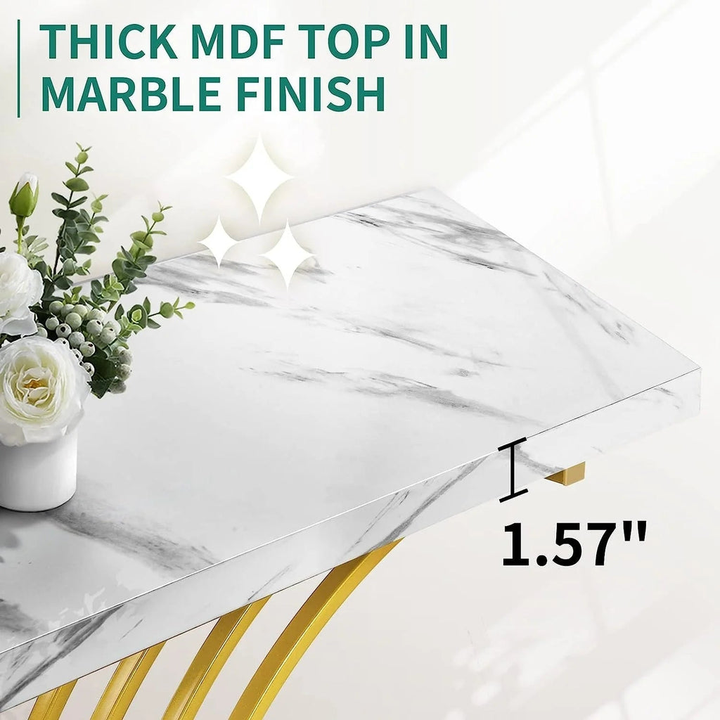 Console Table With Faux Marble MDF Top And Gold Metal Frame