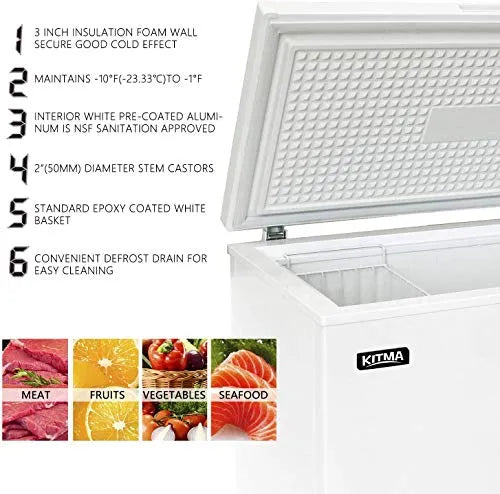 KITMA Commercial Top Chest Freezer 7 Cu. Ft. White