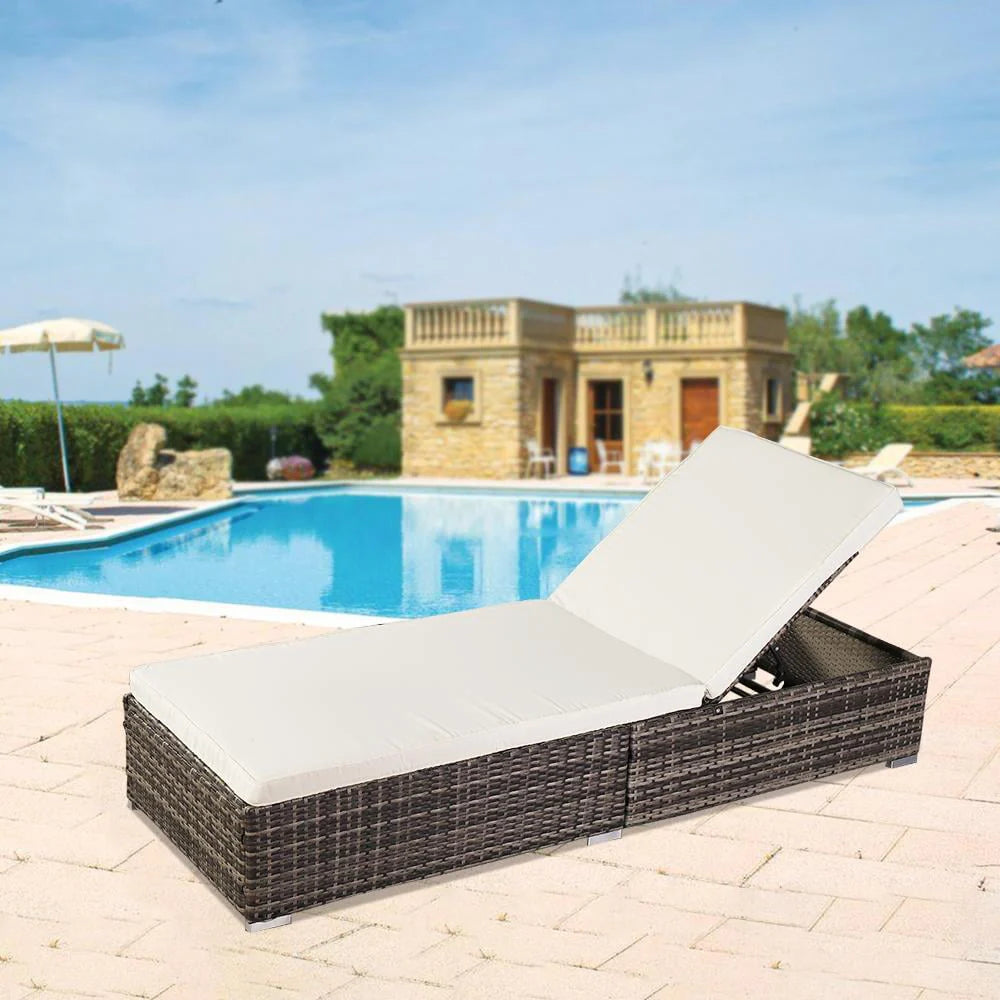 GoDecor Outdoor Rattan Chaise Lounge Chair, Gray