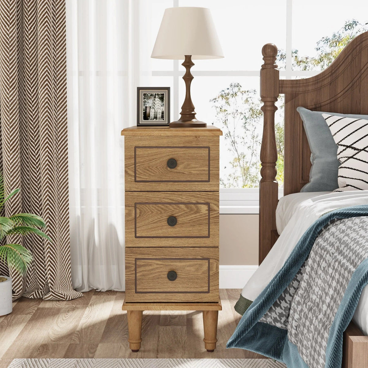 Solid Wood Narrow End Table With 3 Drawers - Fully Assembled