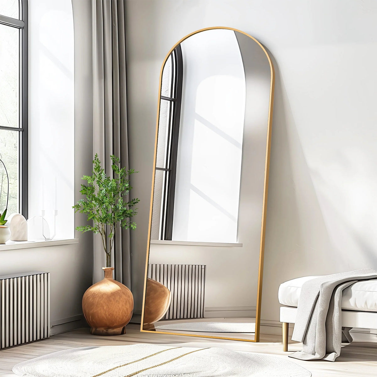 Arched Full-Length Floor Mirror - Standing And Wall-Mounted