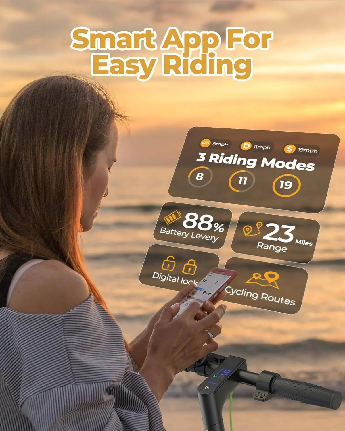 Roinside Electric Scooter, 8.5 in Solid Tires, 350W, 19 MPH, 21-23 Miles - UP12 Plus