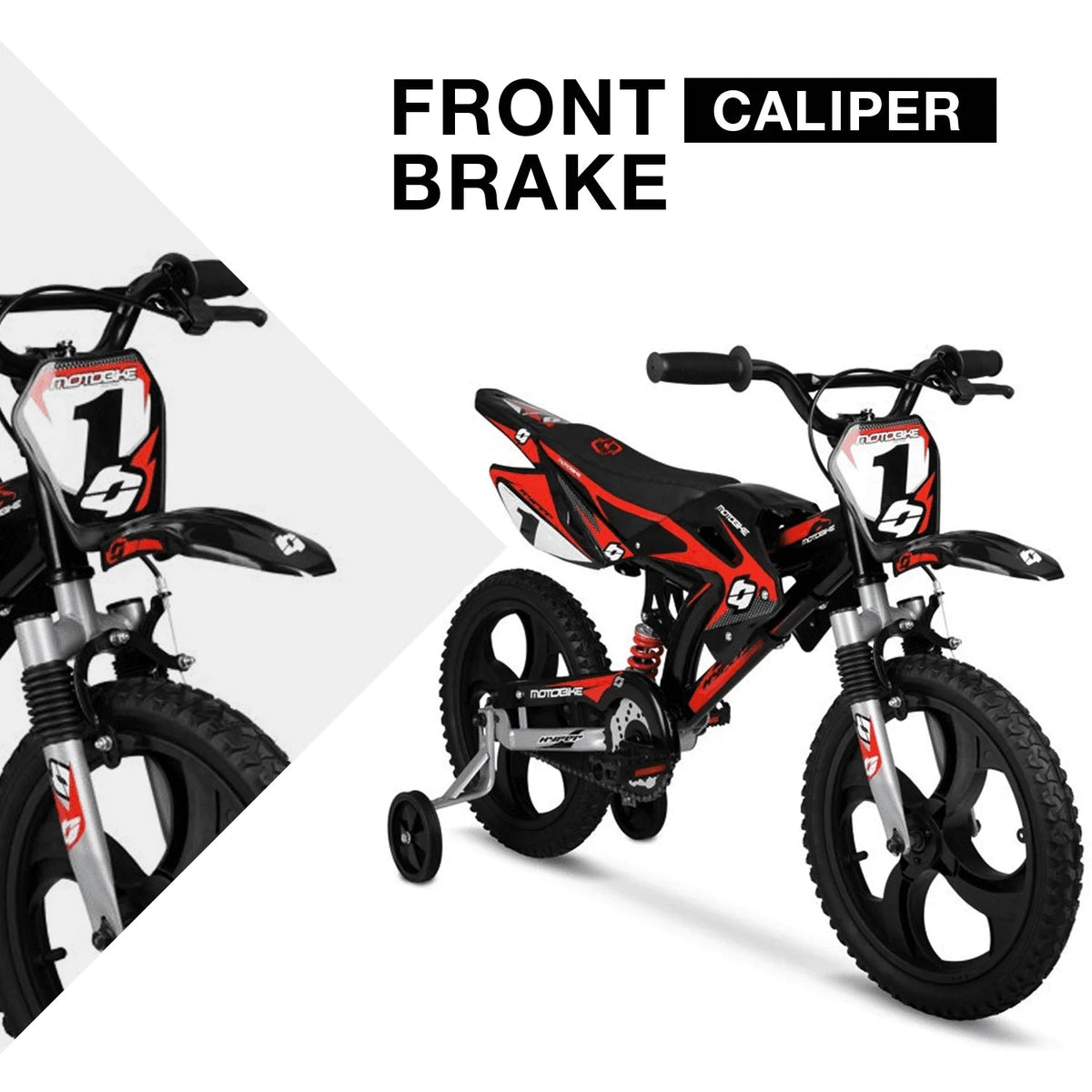 Hyper Bicycles 16 Inch Kids Motobike With Mag Wheels, Training Wheels, Black/Red