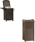 Suncast 77 Quart Resin Beverage Cart, Java, With 33 Gallon Resin Trash Can