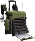 Elkton Outdoors Waterproof Rolling Tackle Box Backpack With 5 Tackle Trays And 4 Rod Holders