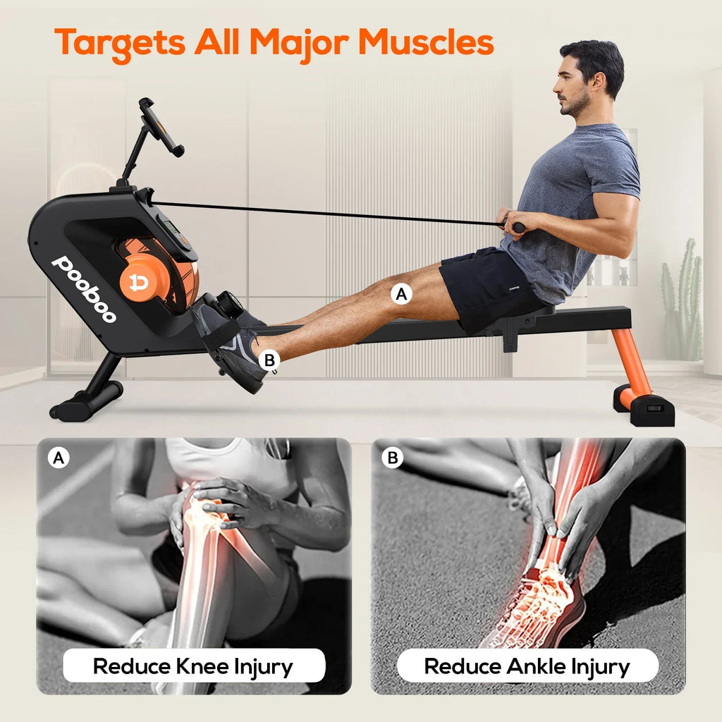 Pooboo Magnetic Rowing Machine, Foldable, 8-Level Resistance, 350lb Capacity