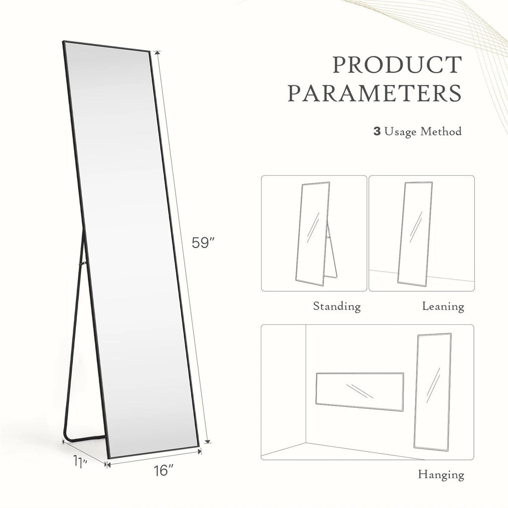 Full-Length Floor Mirror With Stand, Aluminum Alloy Frame - 71x30