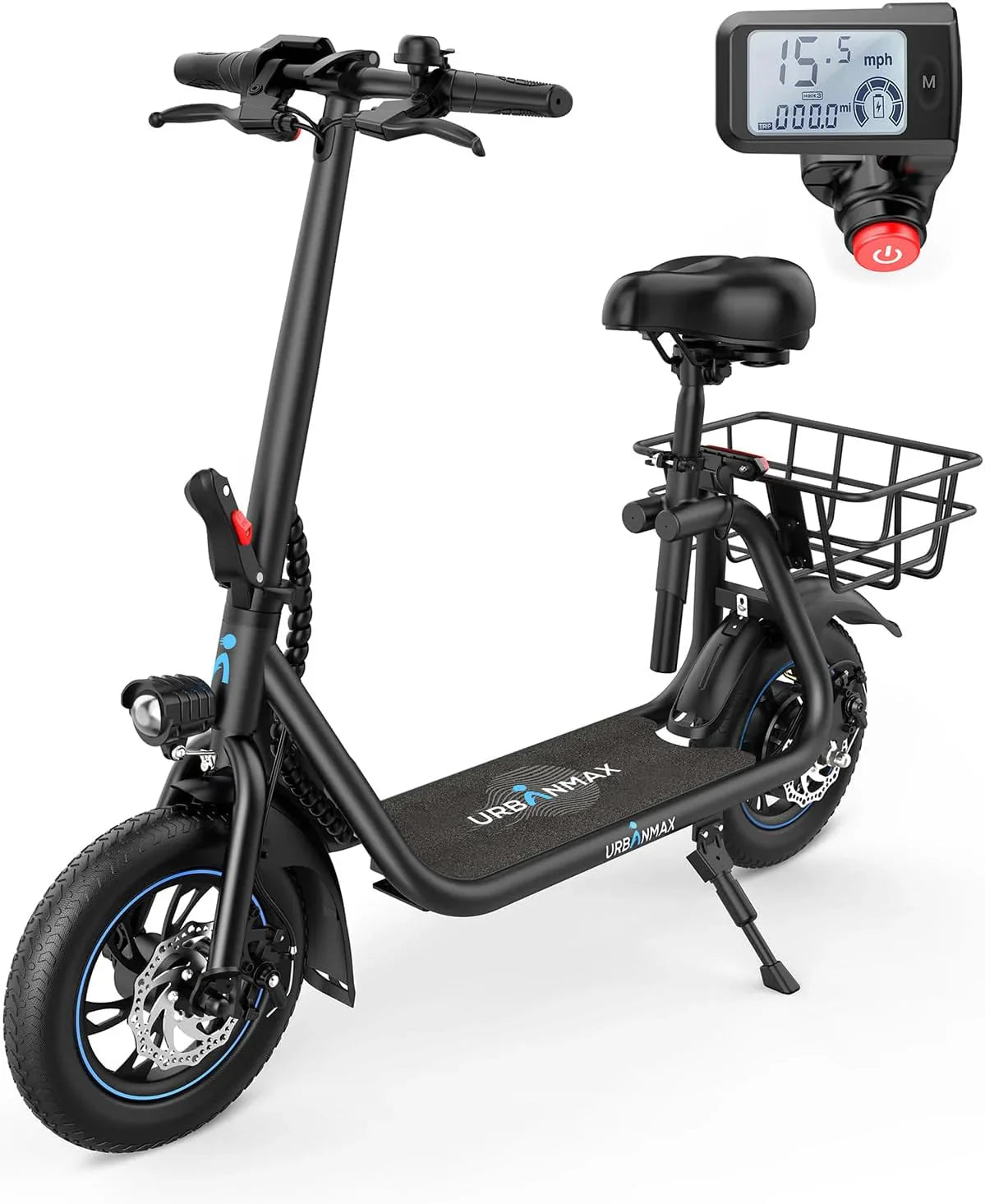 URBANMAX Electric Scooter With Seat, 450W, 22 Miles, Black - C1
