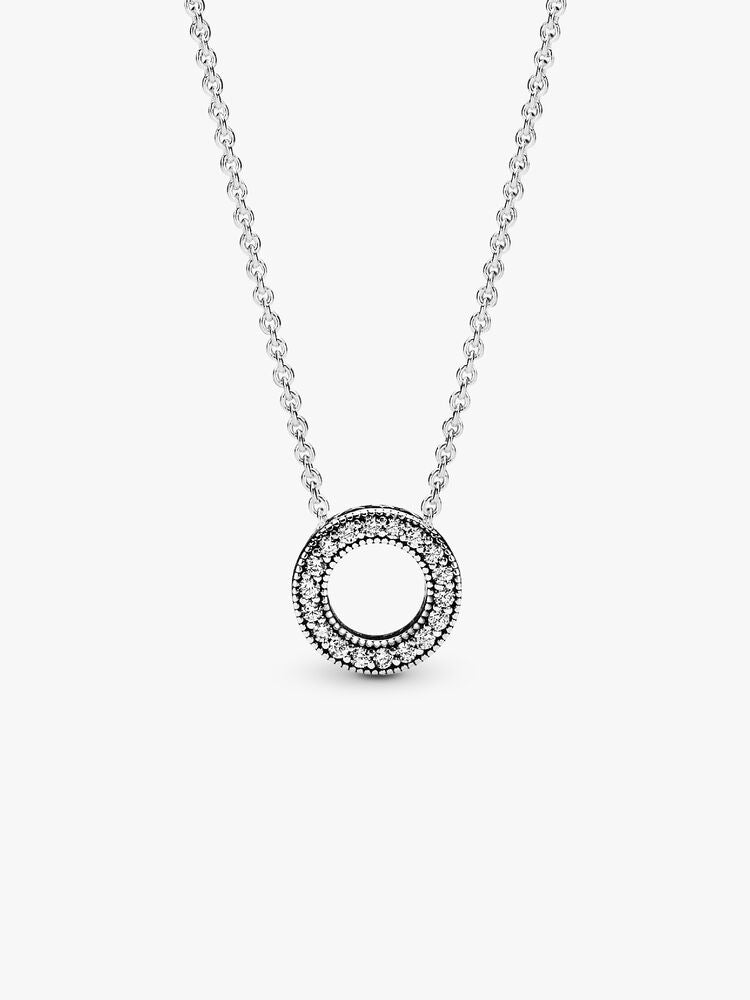 Pavé and Logo Circle Necklace and Earring Set