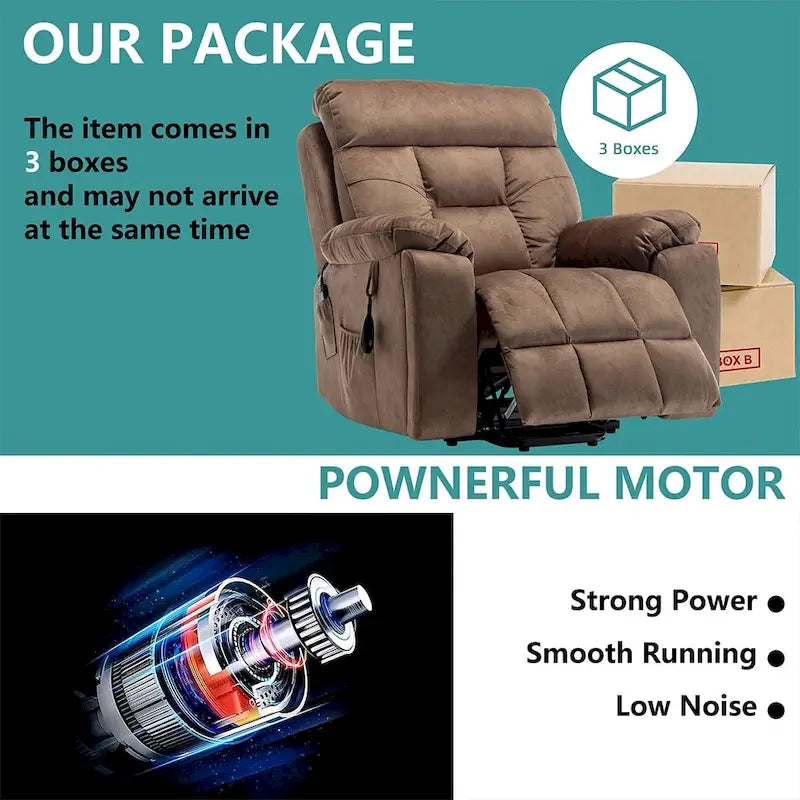 Large Electric Power Lift Recliner With Heat, Massage, Hidden Cup Holder - 40.94W x 38.19D x 42.52H
