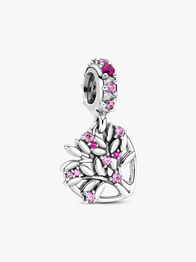 Pink Heart Family Tree Dangle Charm