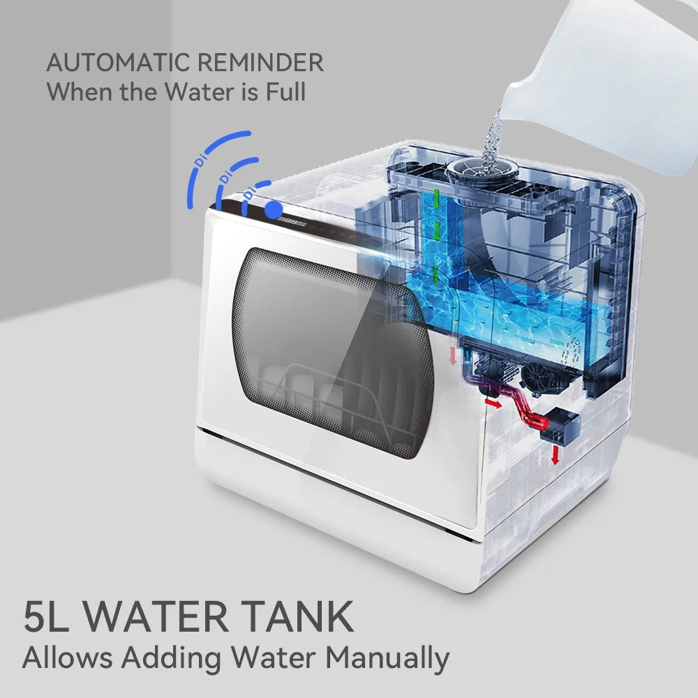 Hermitlux Portable Countertop Dishwasher, 5L Built-In Water Tank, 4 Place Settings - HMX-DW03