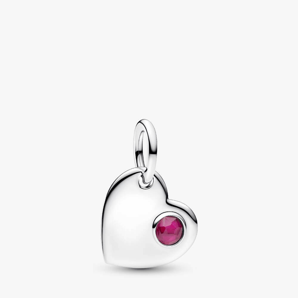 July Engravable Heart True Red Stone Dangle Charm