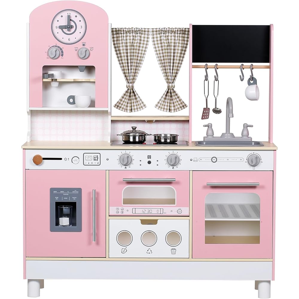 EDUBEBO Height-Adjustable Wooden Play Kitchen Toy Set - Pink