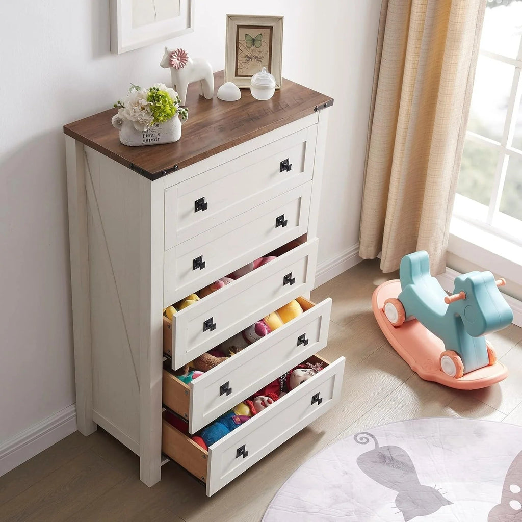 Farmhouse Engineered Wood 5-Drawer Dresser, 15.75in D x 31.25in W x 48in H