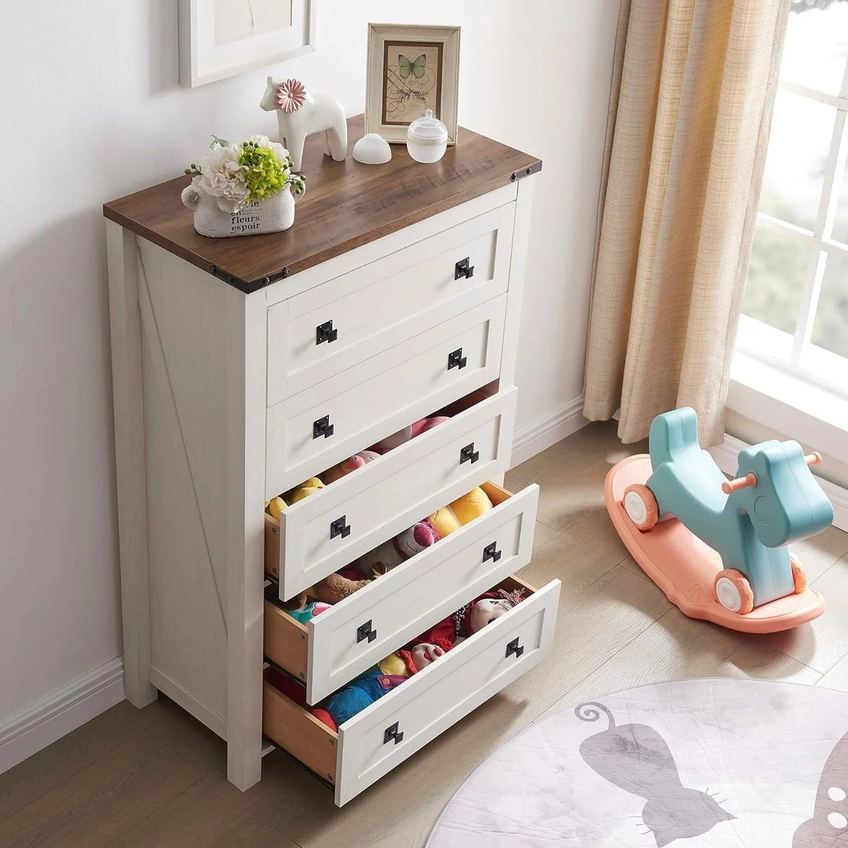 Farmhouse Engineered Wood 5-Drawer Dresser, 15.75in D x 31.25in W x 48in H