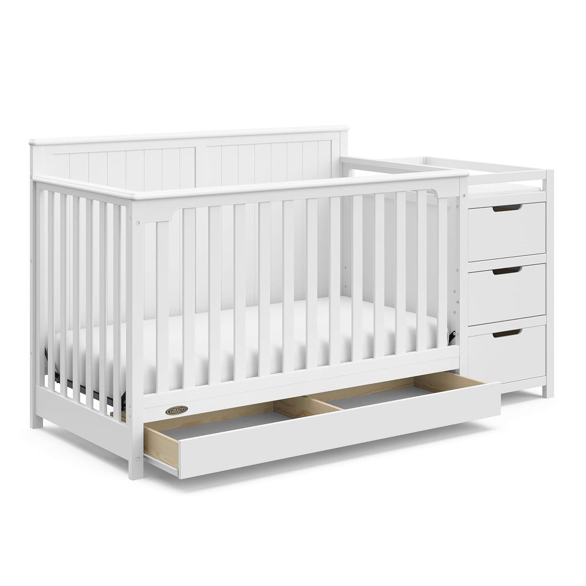 Graco 4-in-1 Convertible Crib And Changer With Drawer, White - Hadley